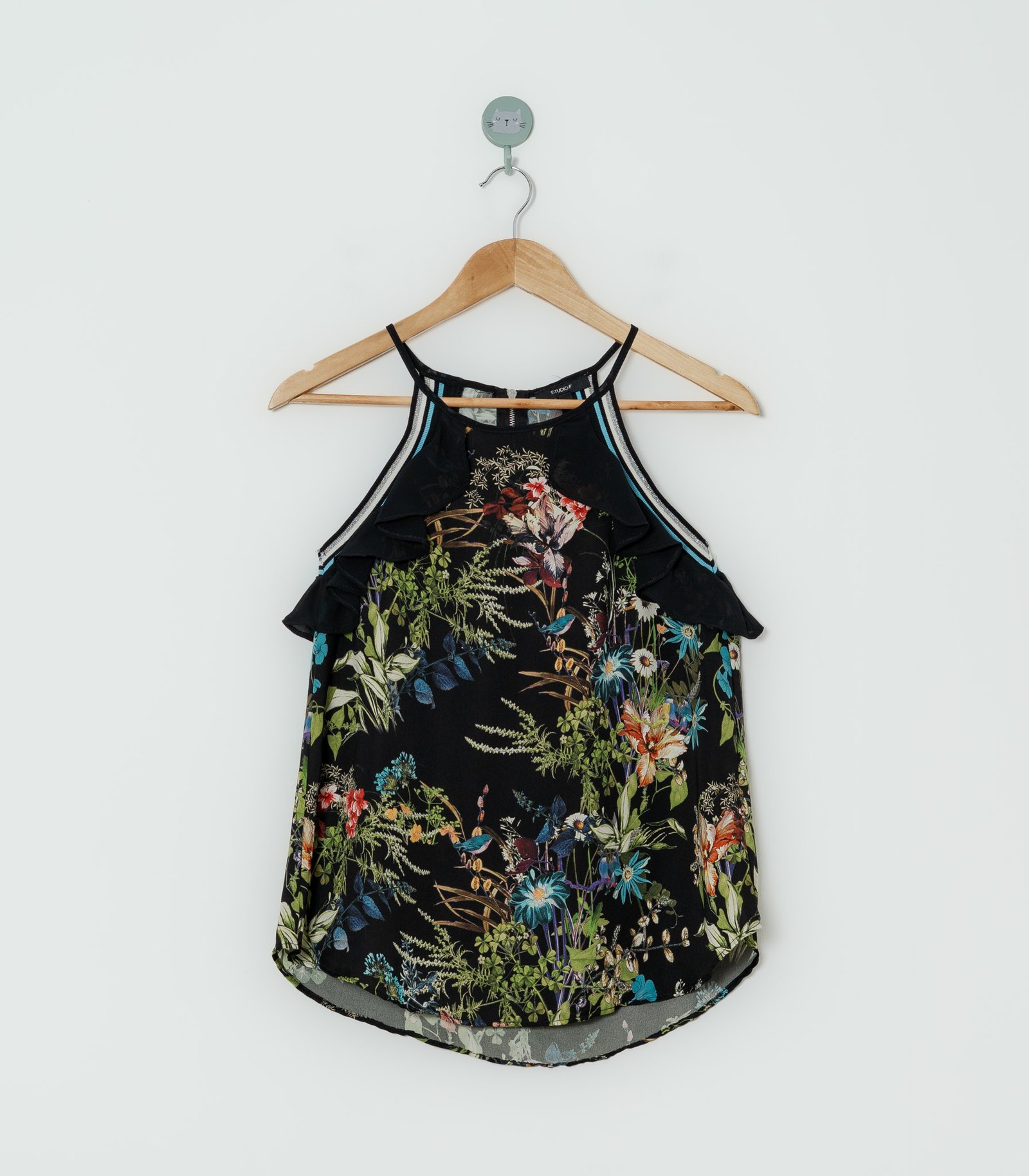 BLUSA NEGRA FLORES  STUDIO F  XS
