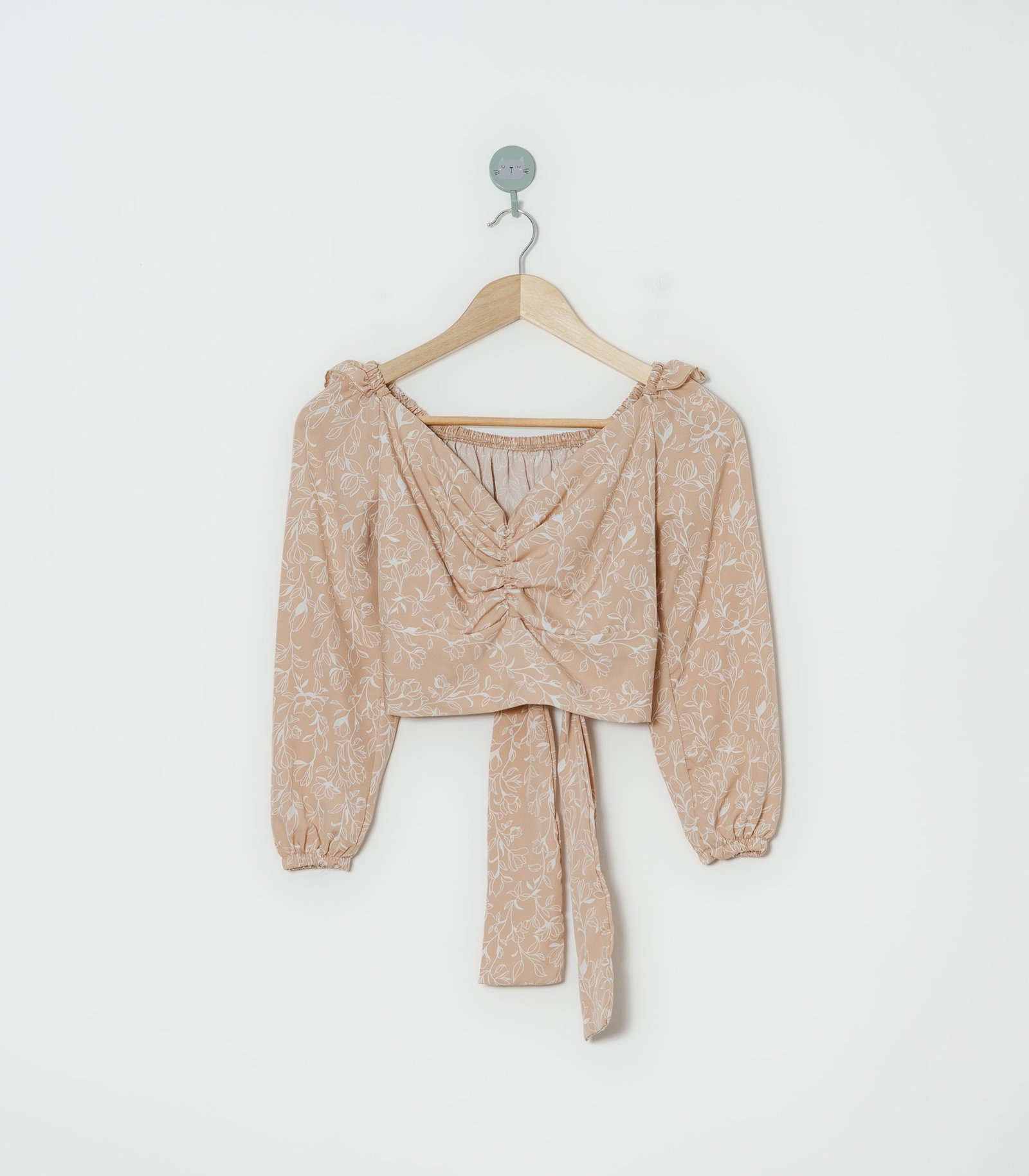 CROP TOP BEIGE FLORES  S